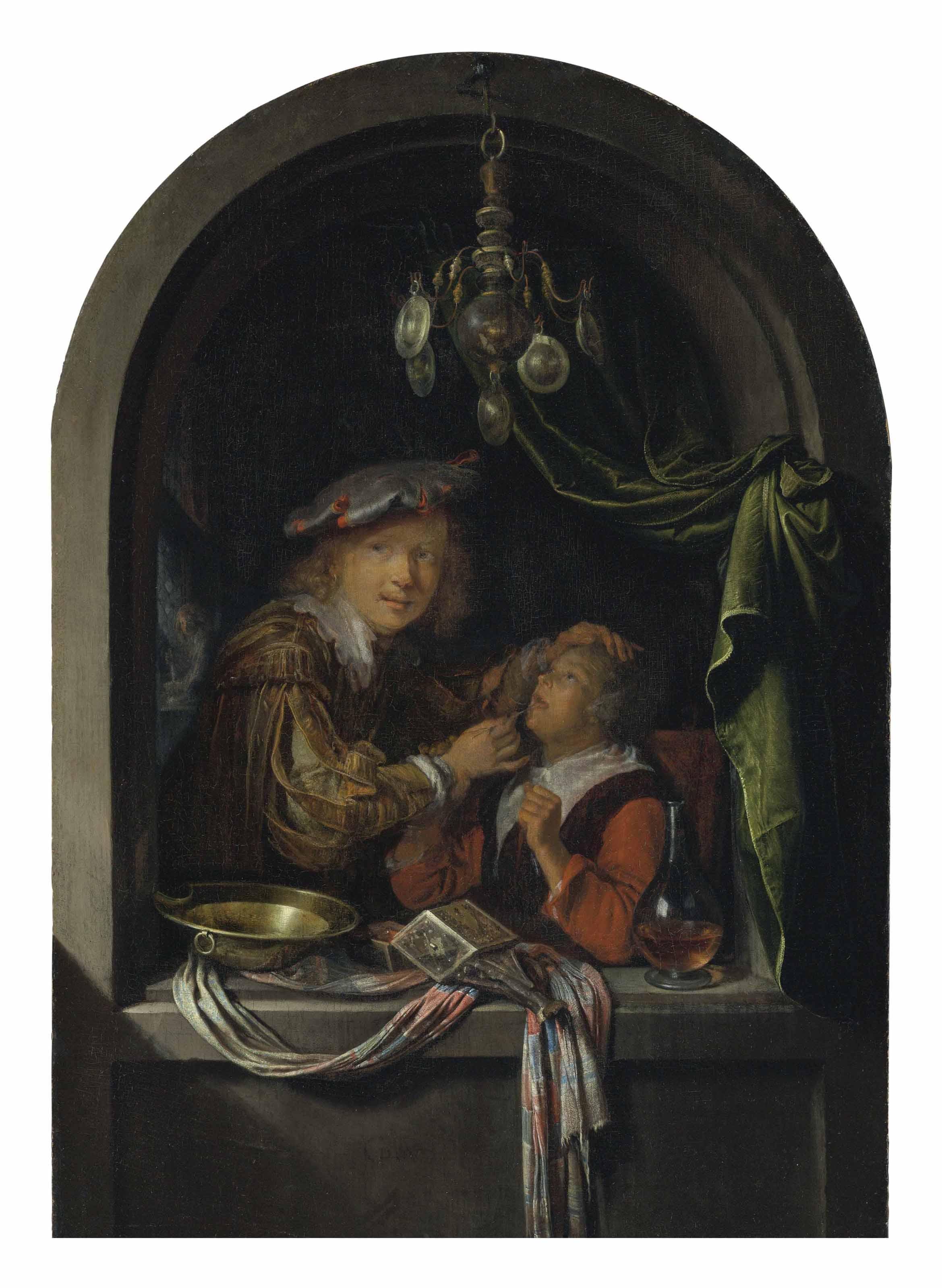 Gerrit Dou - A barber-surgeon examining a girl