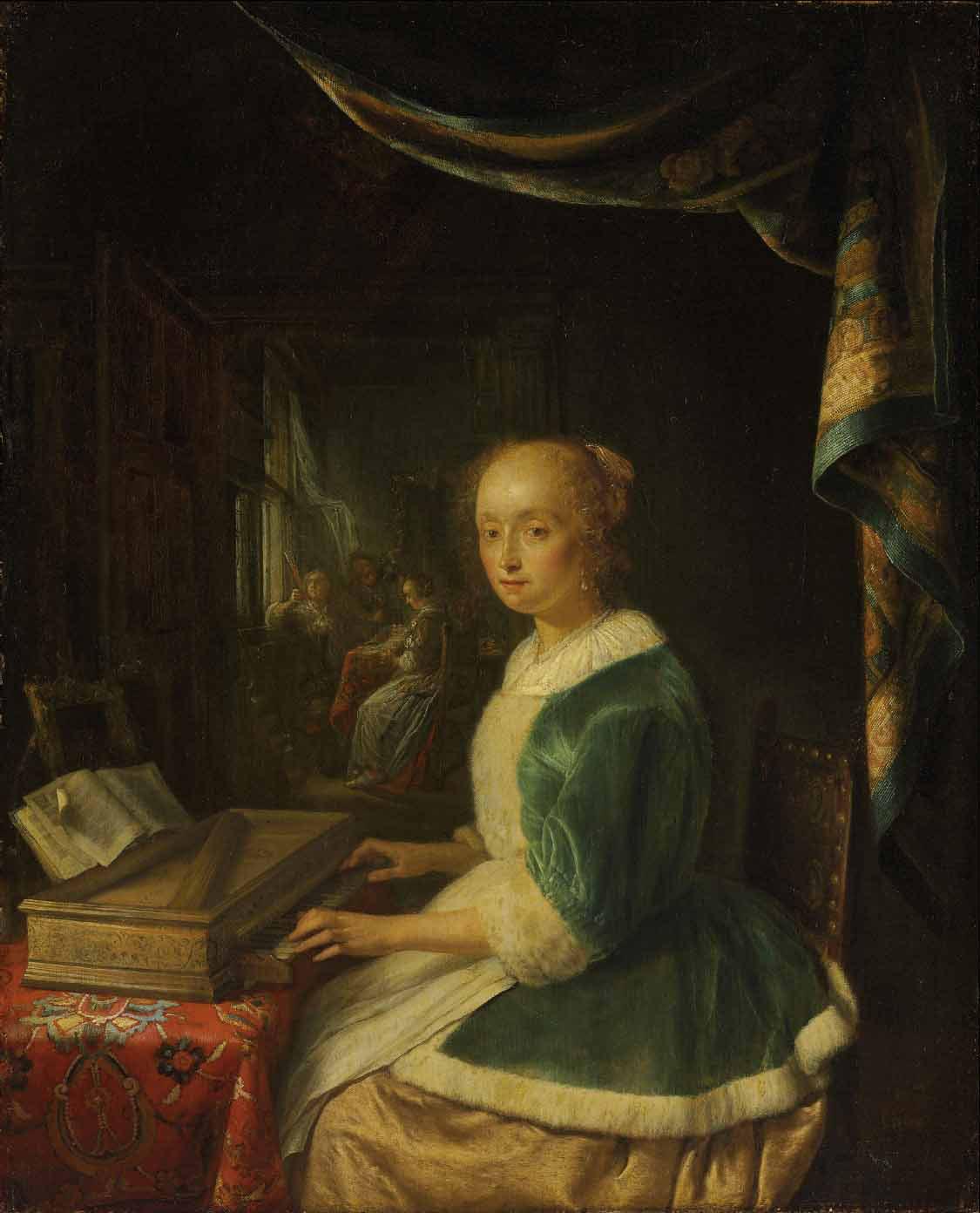 Gerrit Dou - A young lady playing a clavichord
