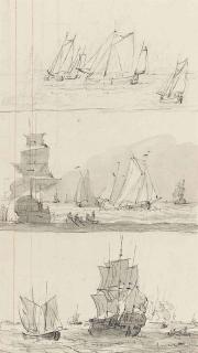 Gerrit Groenewegen - Three studies of Dutch shipping (recto) and (verso)