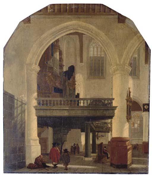 Gerrit Houckgeest - The west end of the Oude Kerk, Delft, from the southern aisle to the north, with the organ loft