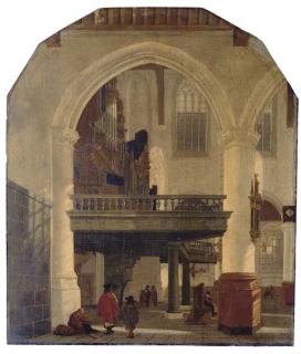 Gerrit Houckgeest - The west end of the Oude Kerk, Delft, from the southern aisle to the north, with the organ loft