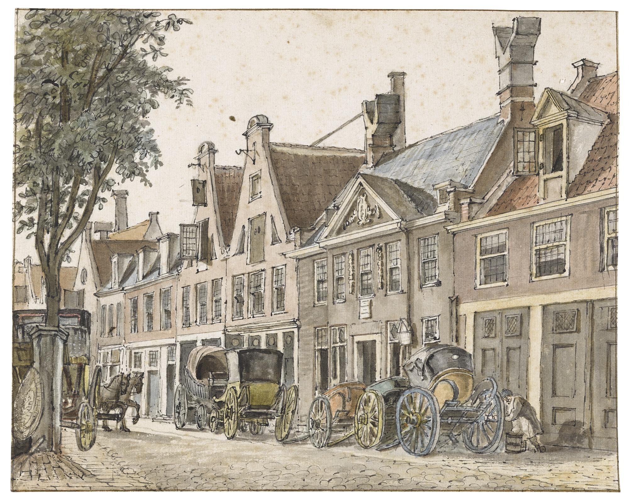 Gerrit Lamberts - A View Of The Carpenters\' Guild House On The Reguliersdwarsstraat, Amsterdam, With Coaches Being Repaired