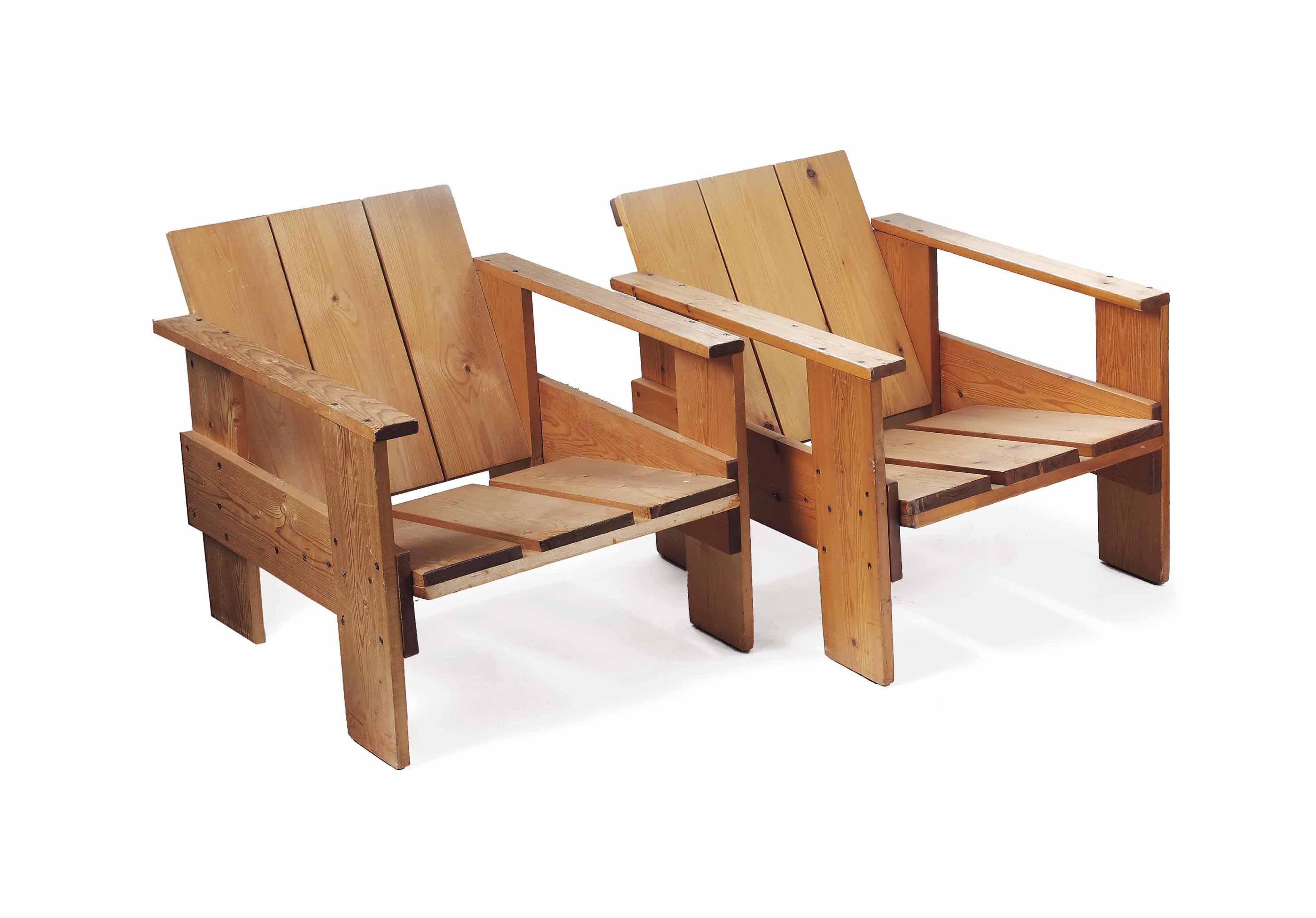 Gerrit Rietveld - A Pair Of Pinewood \'Crate Easy Chairs\'