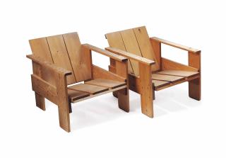 Gerrit Rietveld - A Pair Of Pinewood \'Crate Easy Chairs\'