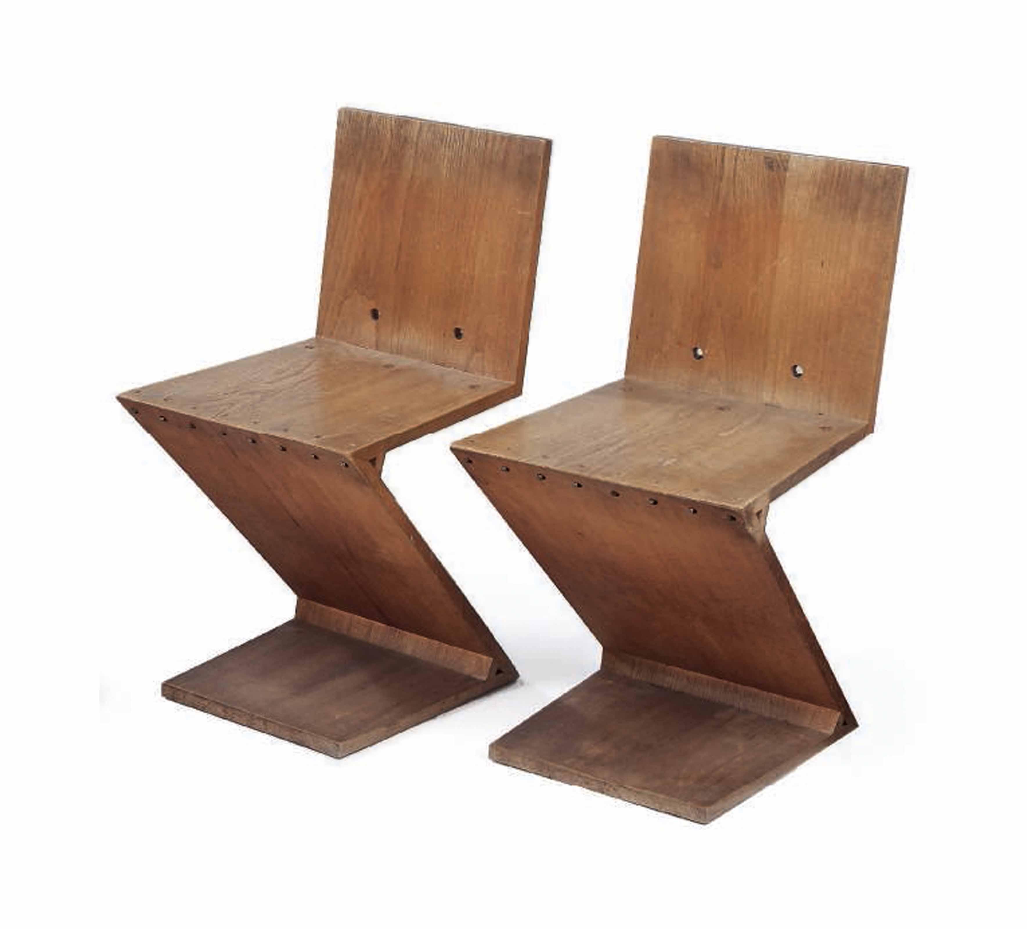 Gerrit Rietveld - A Pair Of Zig-Zag Elm Chairs