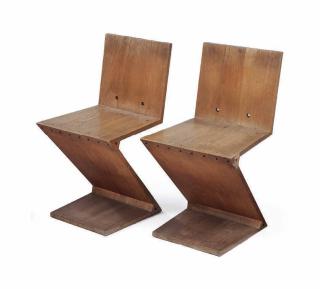 Gerrit Rietveld - A Pair Of Zig-Zag Elm Chairs