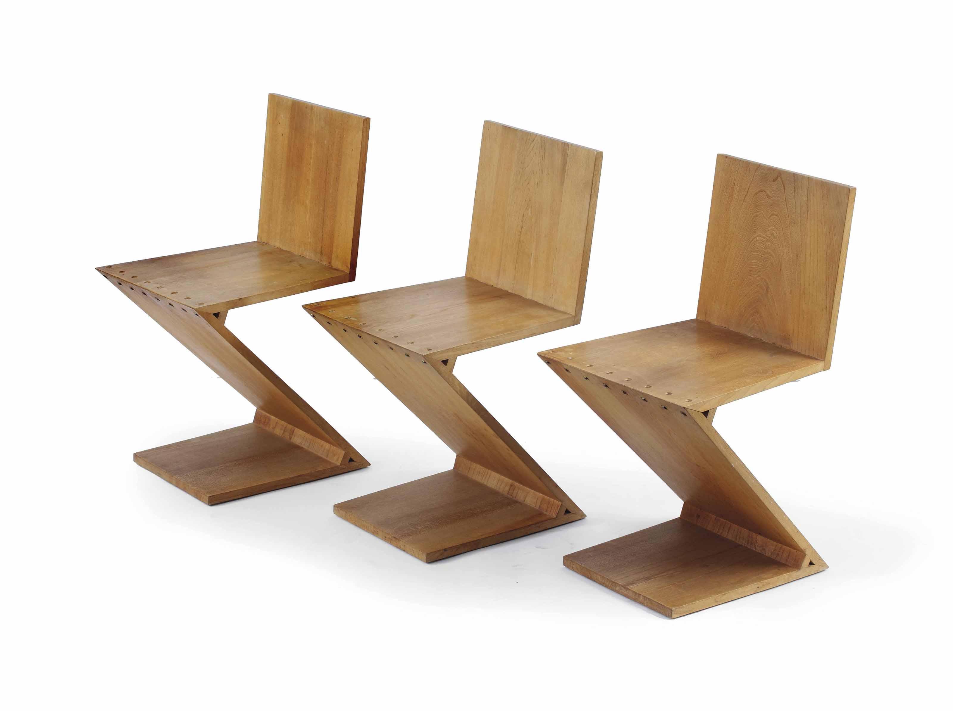 Gerrit Rietveld - three Zig-Zag elm chairs