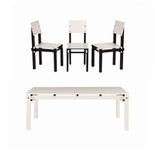 Gerrit Thomas Rietveld - A set of six black and white military chairs and a table