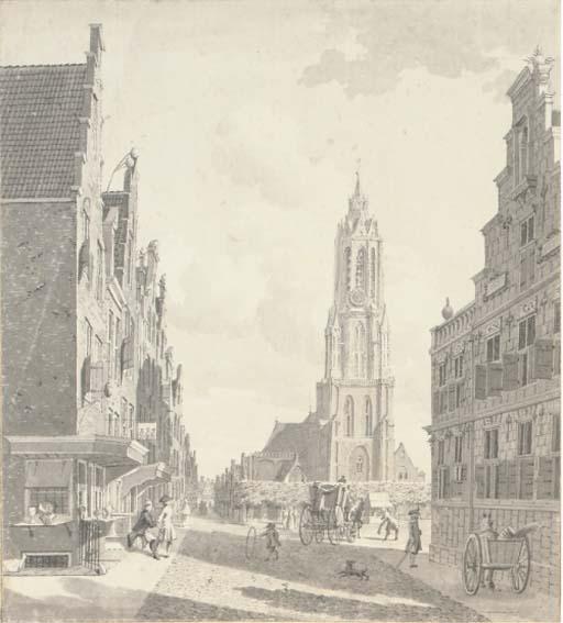 Gerrit Toorenburgh - A View From The Marketplace With The Nieuwekerk In Delft