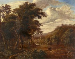 Gerrit van Battem - Bewaldete Uferlandschaft mit Stadt