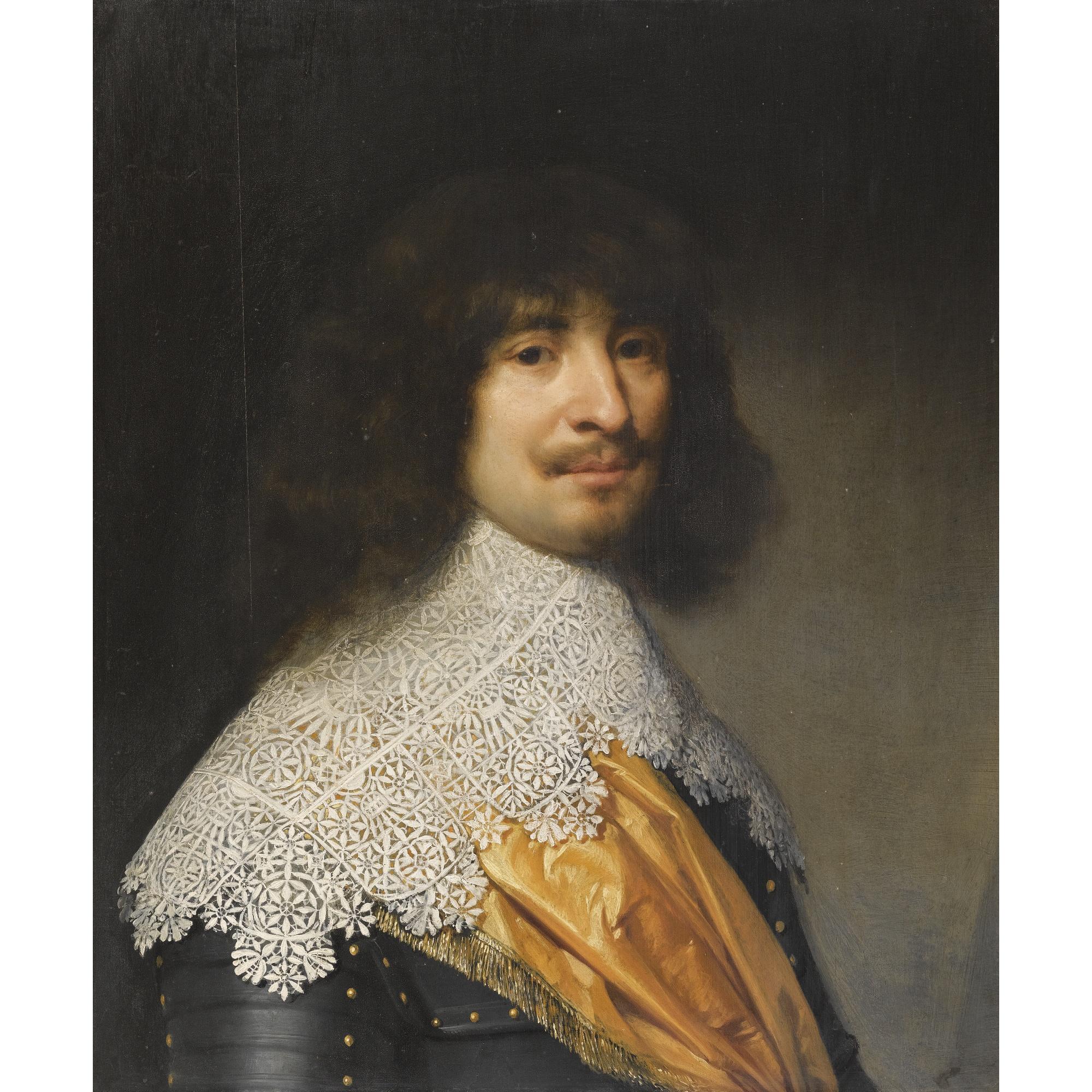 Gerrit Van Honthorst - Portrait Of A Gentleman, Probably Sir Thomas Aston (1600-1646) In A White Lace Collar And A Fringed Sash