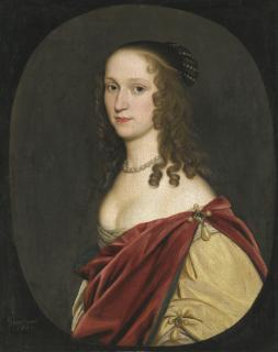 Gerrit Van Honthorst - Portrait Of A Lady, Half Length, Wearing A Red Cloak