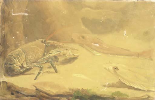 Gerrit Willem Dijsselhof - On the sea-floor: a lobster and fish