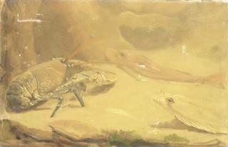Gerrit Willem Dijsselhof - On the sea-floor: a lobster and fish