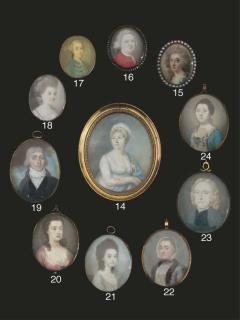 Gervase Spencer - A lady in white dress with fichu and fur-bordered lilac-coloured surcoat, a lace cap tied under her chin