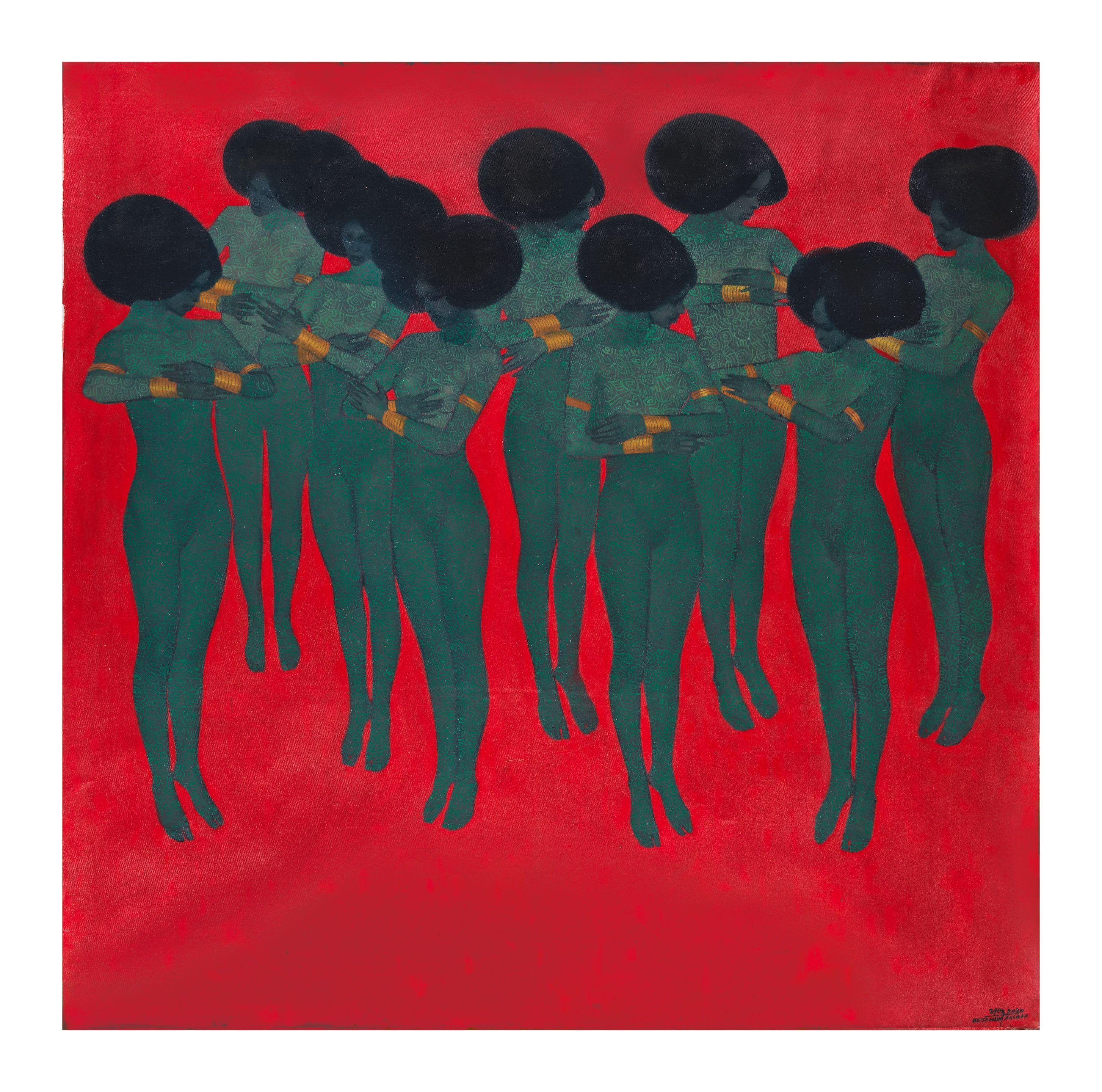 Getahun Assefa Balcha - Girls on red background
