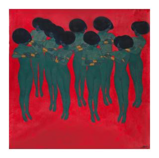 Getahun Assefa Balcha - Girls on red background