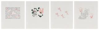 Ghada Amer - Elizabeth\'s Group [Four Works] i. White Planes with Red Contours ii. Black Roses with Children iii. Red Kisses on White Flowers iv. Children, Flowers and Hands