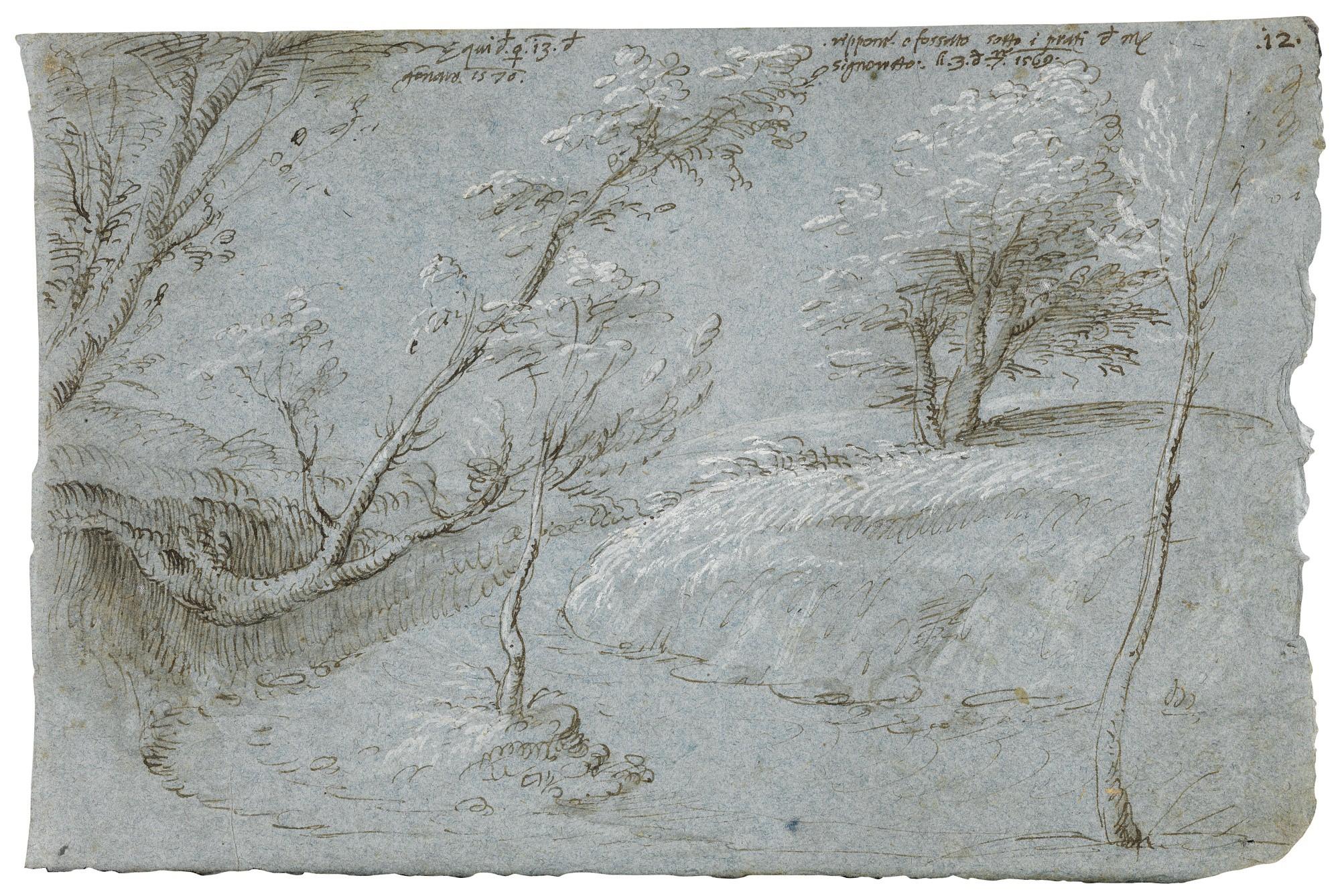 Gherardo Cibo - A Rocky Landscape With Trees