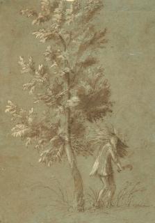 Gherardo Cibo - Ein Bauer mit Sense an einem Baum.