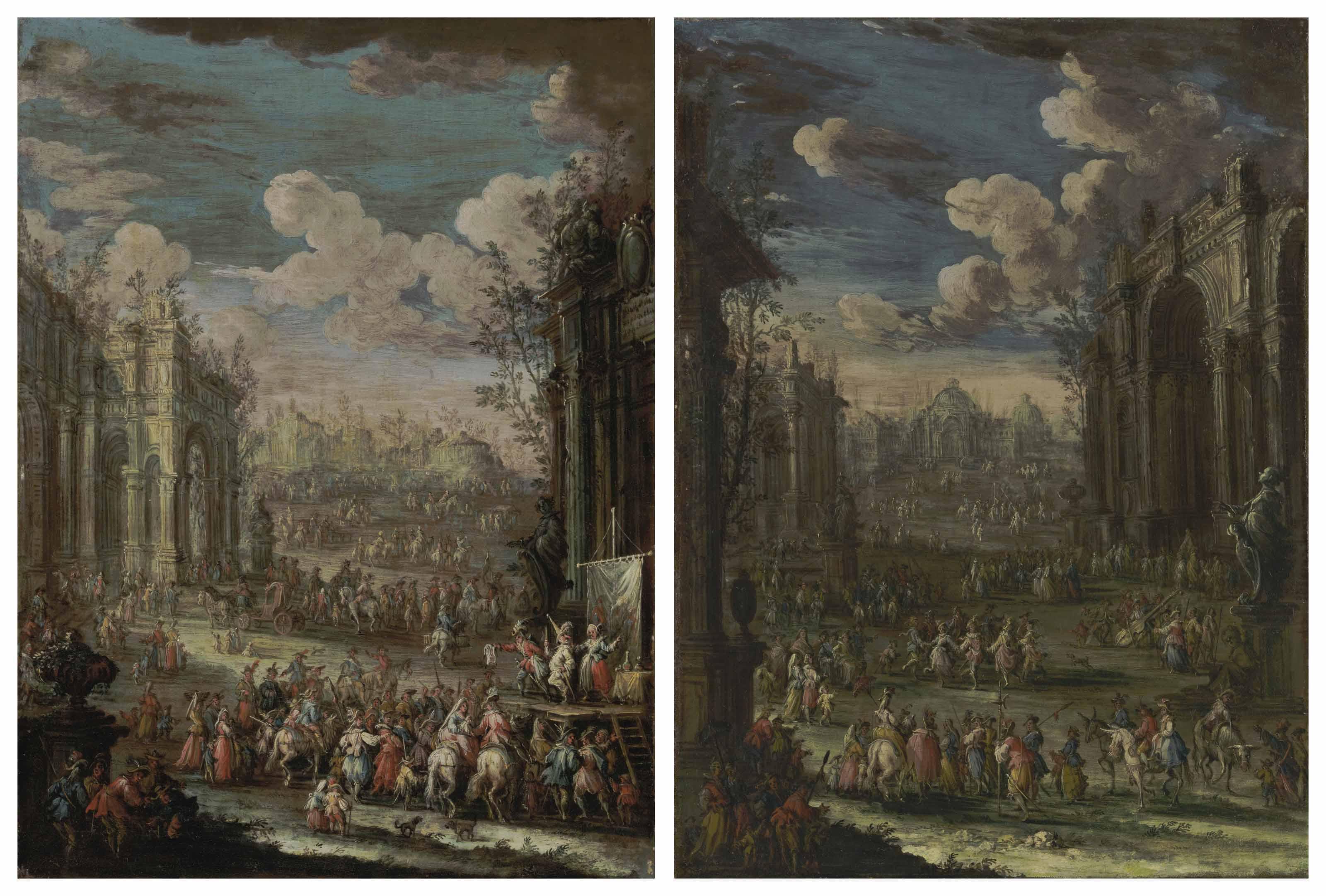 Gherardo Poli - A Capriccio Of Classical Ruins With Musicians And A Country Dance; And A Capriccio Of Classical Ruins And Players Performing The Commedia Dell\'Arte