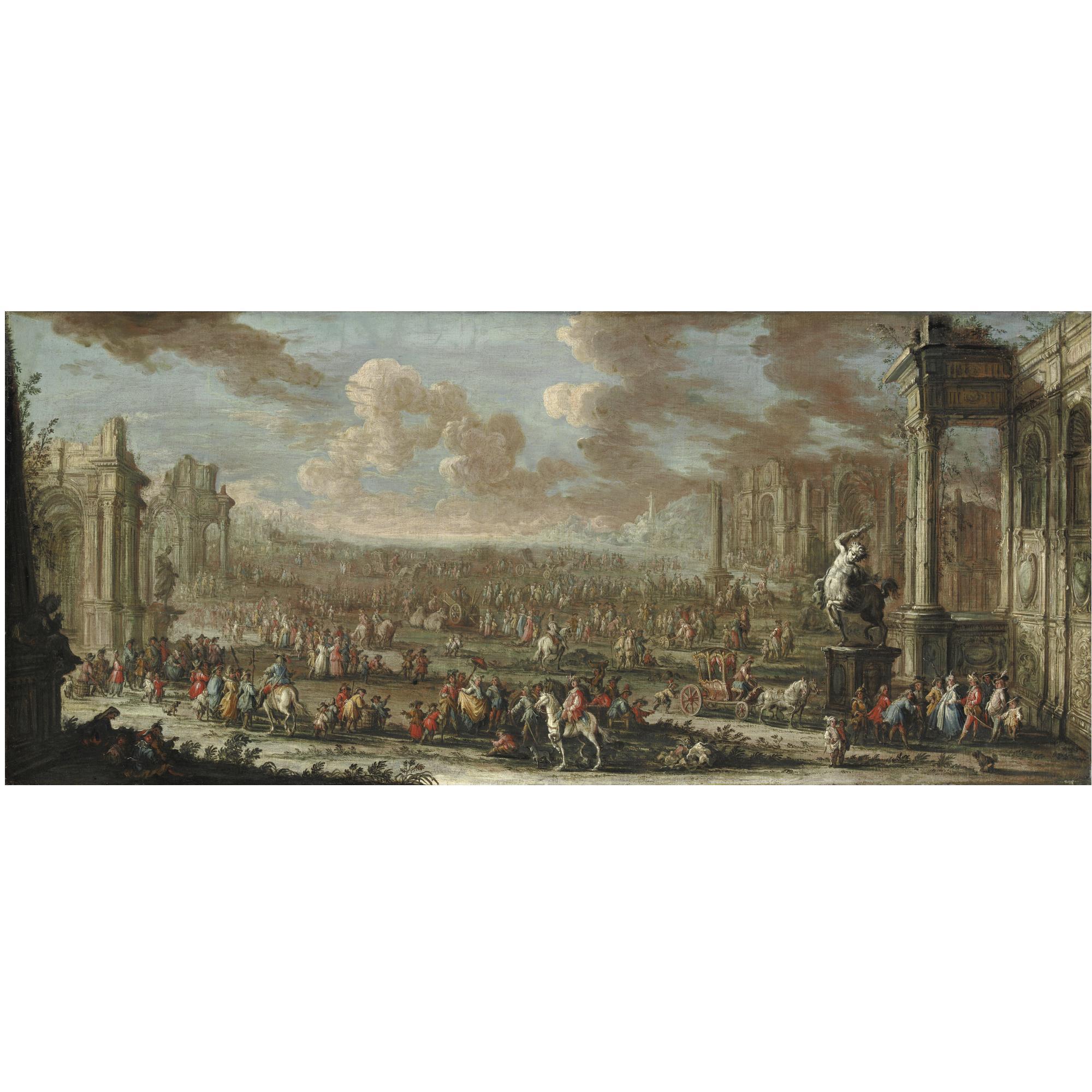 Gherardo Poli - Capriccio Architettonico Con Festa Di Paese E Carrozze