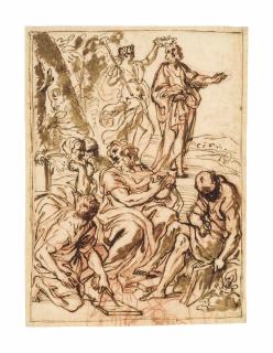 Giacinto Calandrucci - An allegorical design with Fame crowning Homer