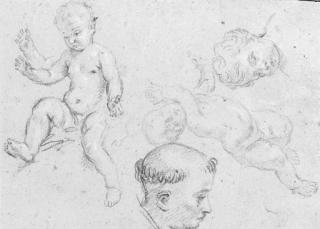 Giacinto Calandrucci - Studies Of Putti, And The Head Of A Monk In Profile To The Right (Recto); A Three-Quarter-Length Portrait Of A Man Writing (Verso)