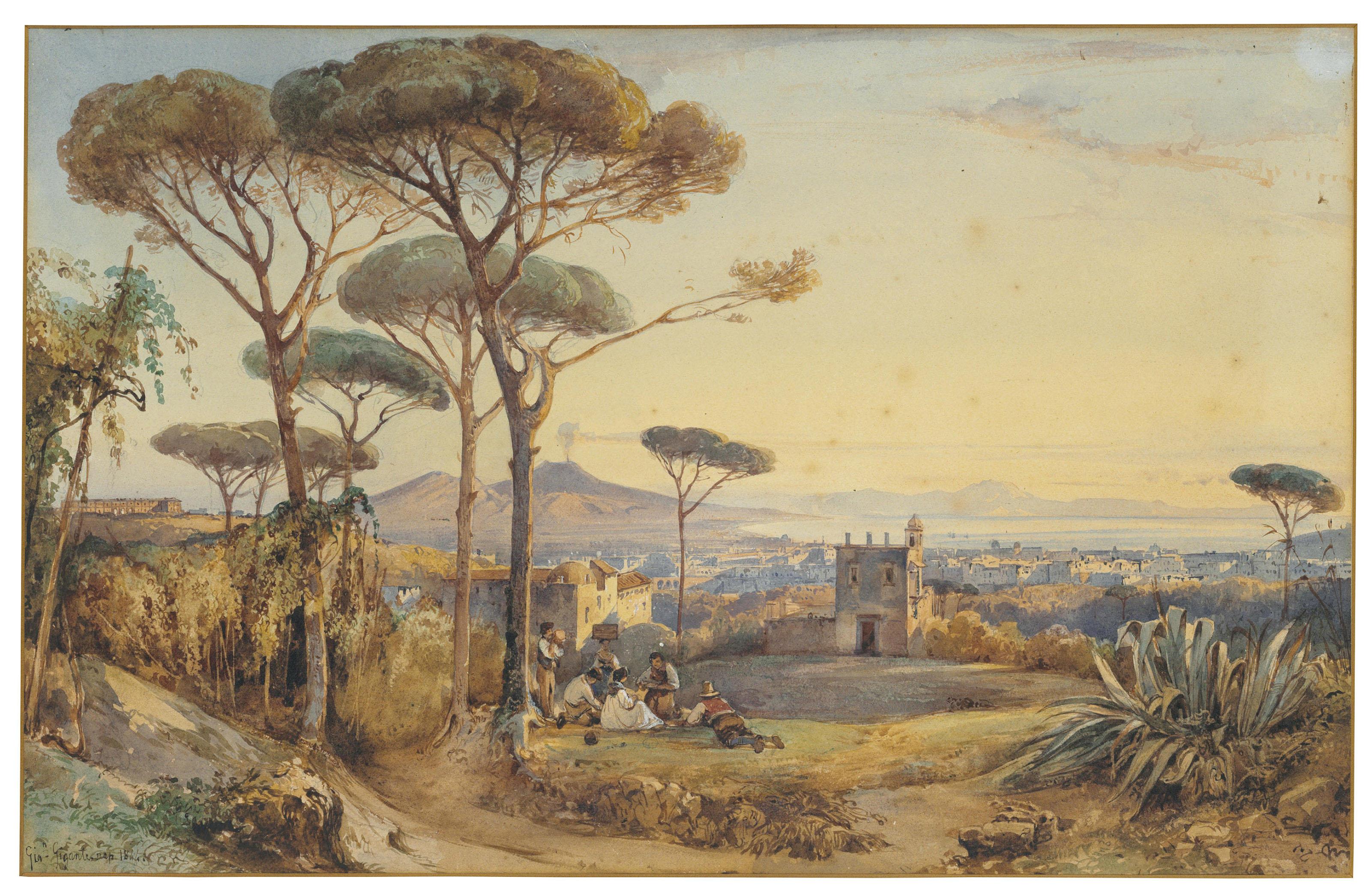 Giacinto Gigante - A view of the bay of Naples, with Vesuvius in the background, seen from the north