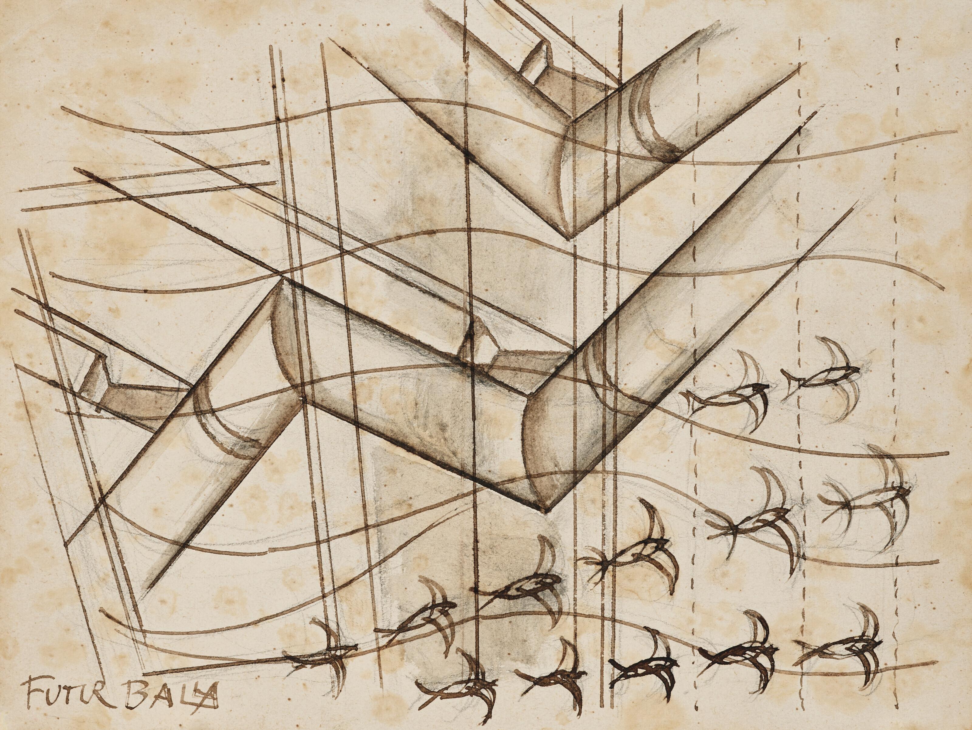 Giacomo Balla - Linee andamentali + successioni dinamiche; Volo di rondini; studio