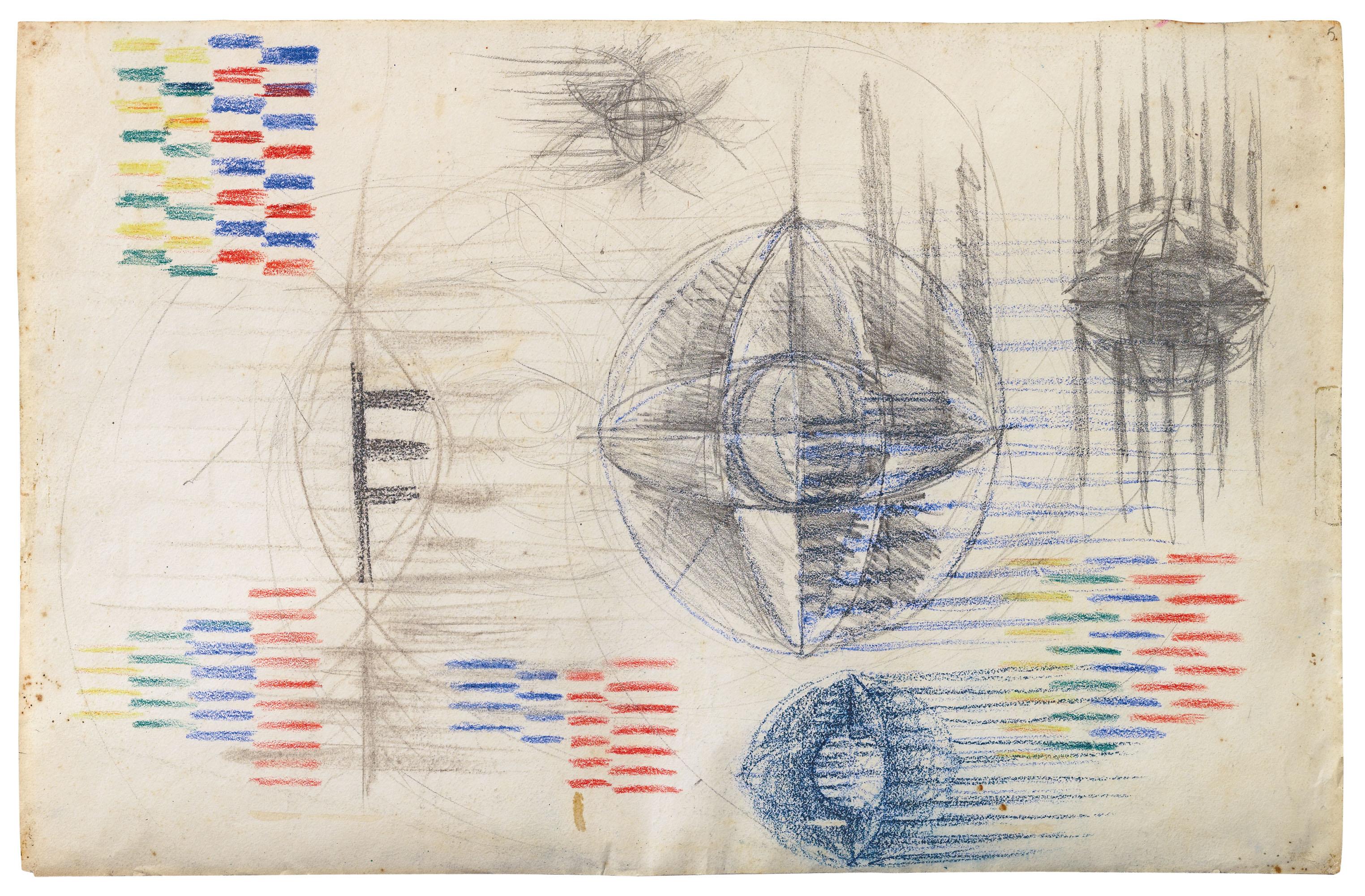 Giacomo Balla - Studi di compenetrazioni iridescenti e costume plastico per il balletto Primavera