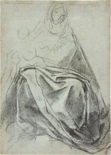 Giacomo Cavedone - Recto: Madonna and Child seated on clouds verso: Study of hands