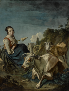Giacomo Ceruti - A Girl With A Cow And A Sheep In A Rocky Landscape