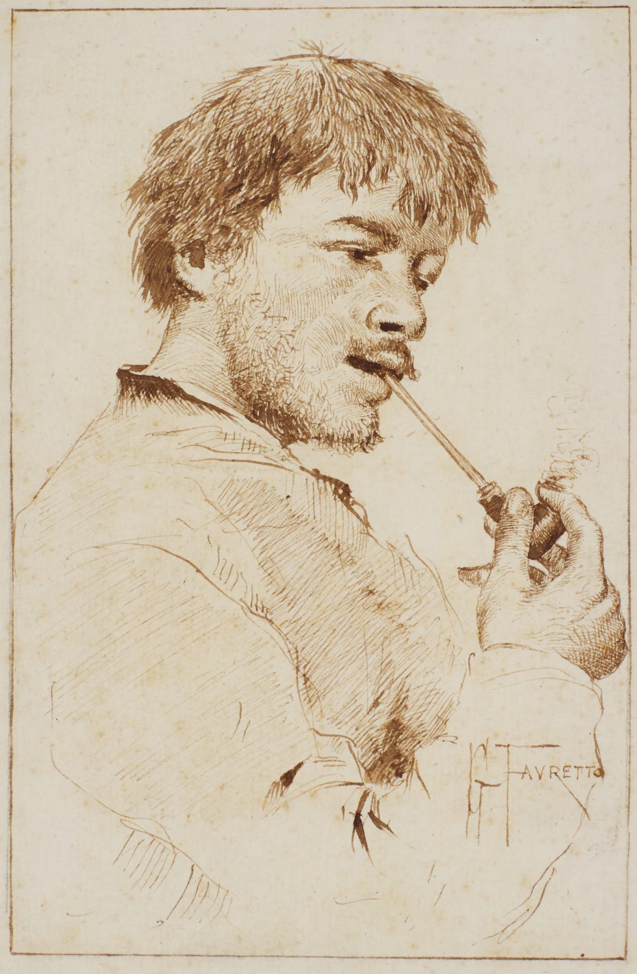 Giacomo Favretto - Portrait Of A Man Smoking A Pipe