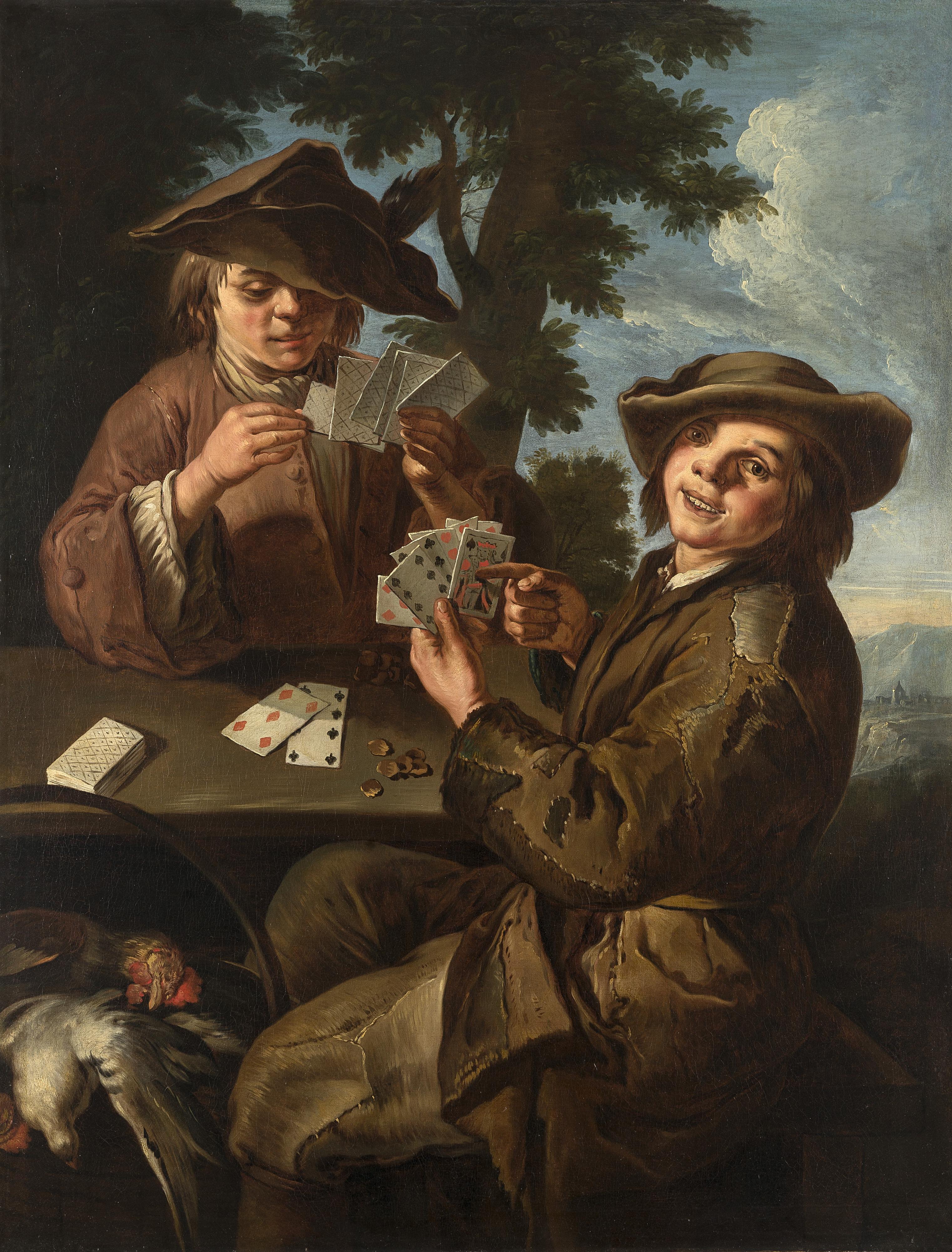 Giacomo Francesco Cipper - Giocatori di carte con cesta di pollame e selvaggina