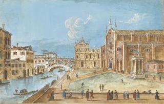 Giacomo Guardi - A view of the church SS. Giovanni e Paolo and the Scuola San Marco, Venice