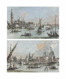 Giacomo Guardi - A view of Venice with the Punta della Dogana and Santa Maria della Salute; and A view of Venice with Santa Maria della Giorgio Maggiore and the Giudecca