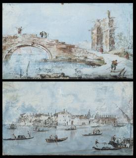 Giacomo Guardi - Capriccio with bridge and figures; Venice, view of the Isola del Lazzaretto nuovo