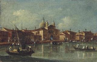 Giacomo Guardi - L\'île de la Giudecca à Venise avec l\'Eglise des Zitelle en arrière-plan