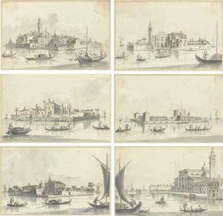 Giacomo Guardi - Six views of islands in the Venetian Lagoon: San Clemente; Santo Spirito; Beata Vergine del Rosario; The Lido with Sant\'Andrea; Murano with San Cristoforo; and San Pietro in Castello