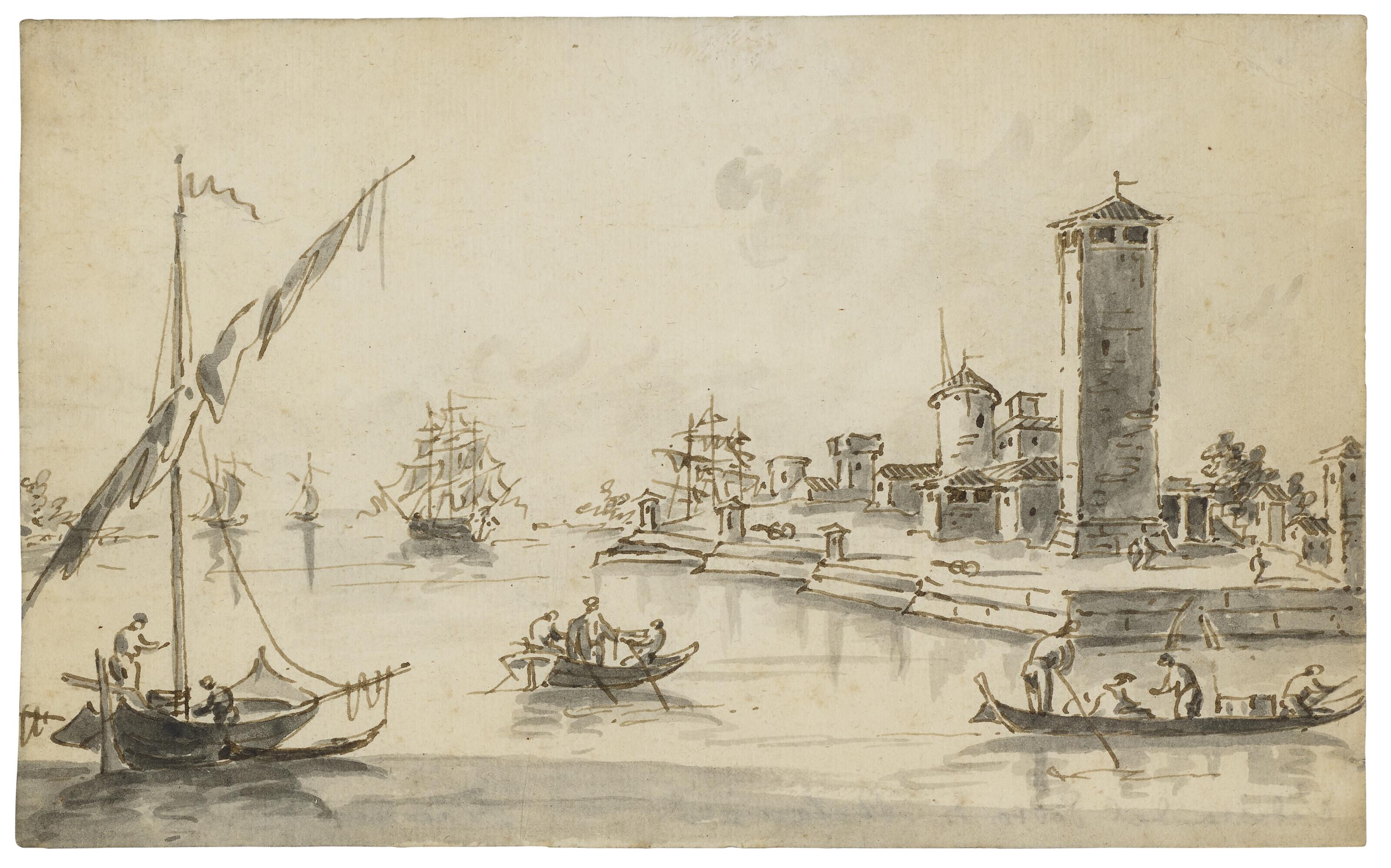 Giacomo Guardi - Two views in the Venetian Lagoon: The harbor of Malamocco; and The Lazzaretto Vecchio