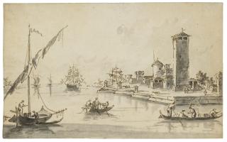 Giacomo Guardi - Two views in the Venetian Lagoon: The harbor of Malamocco; and The Lazzaretto Vecchio