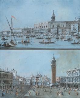 Giacomo Guardi - Veduta di Venezia, Riva degli Schiavoni con la Sanità, Giardini Reali, Zecca, Libreria e Palazzo Ducale