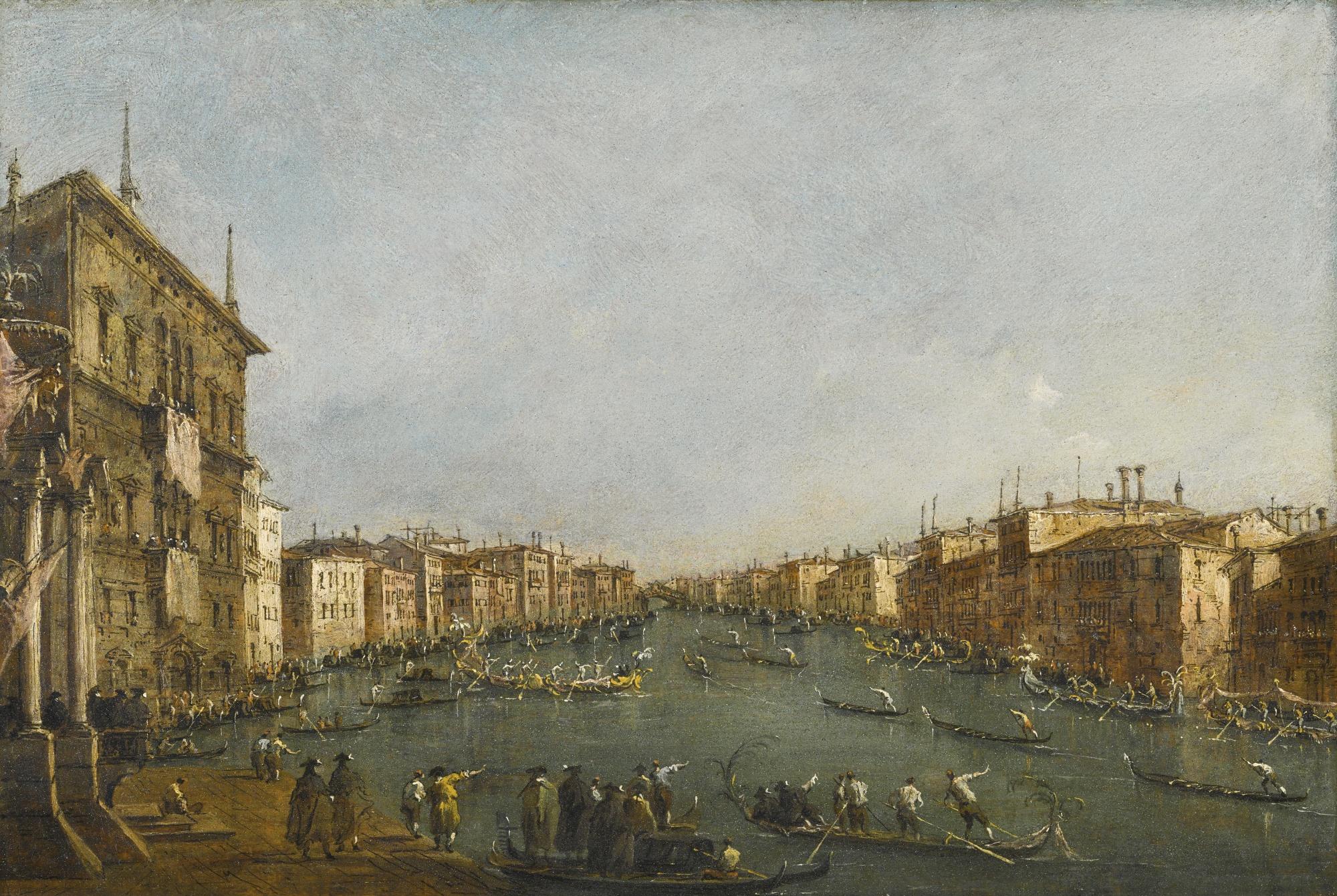 Giacomo Guardi - Venice, A View Of A Regatta On The Grand Canal Looking Towards The Rialto Bridge, With The Palazzo Balbi To The Left