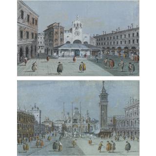 Giacomo Guardi - Venice, A View Of Piazza San Marco; Venice, A View Of San Giacomo Di Rialto