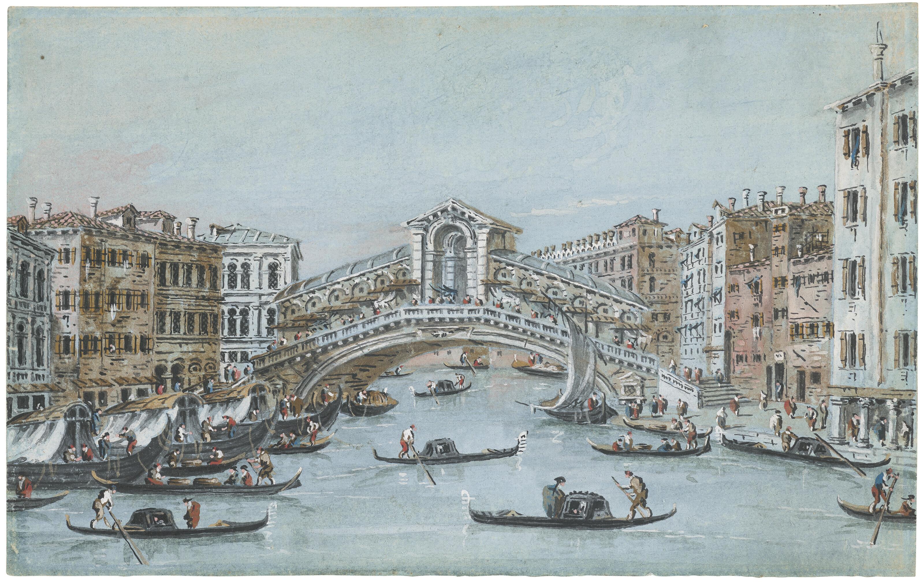 Giacomo Guardi - Venice: The Bucintoro on the lagoon; and The Rialto Bridge