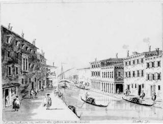 Giacomo Guardi - View from the canal leading from the Zattere to the Church of the Carmine, Venice