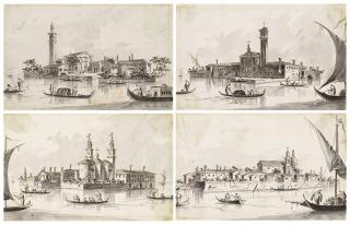 Giacomo Guardi - Views in the Venetian lagoon: San Giorgio in Alga; The convent of S. Mattia di Murano; The Island of S. Servolo; and A view of dell\'Isola della Certosa