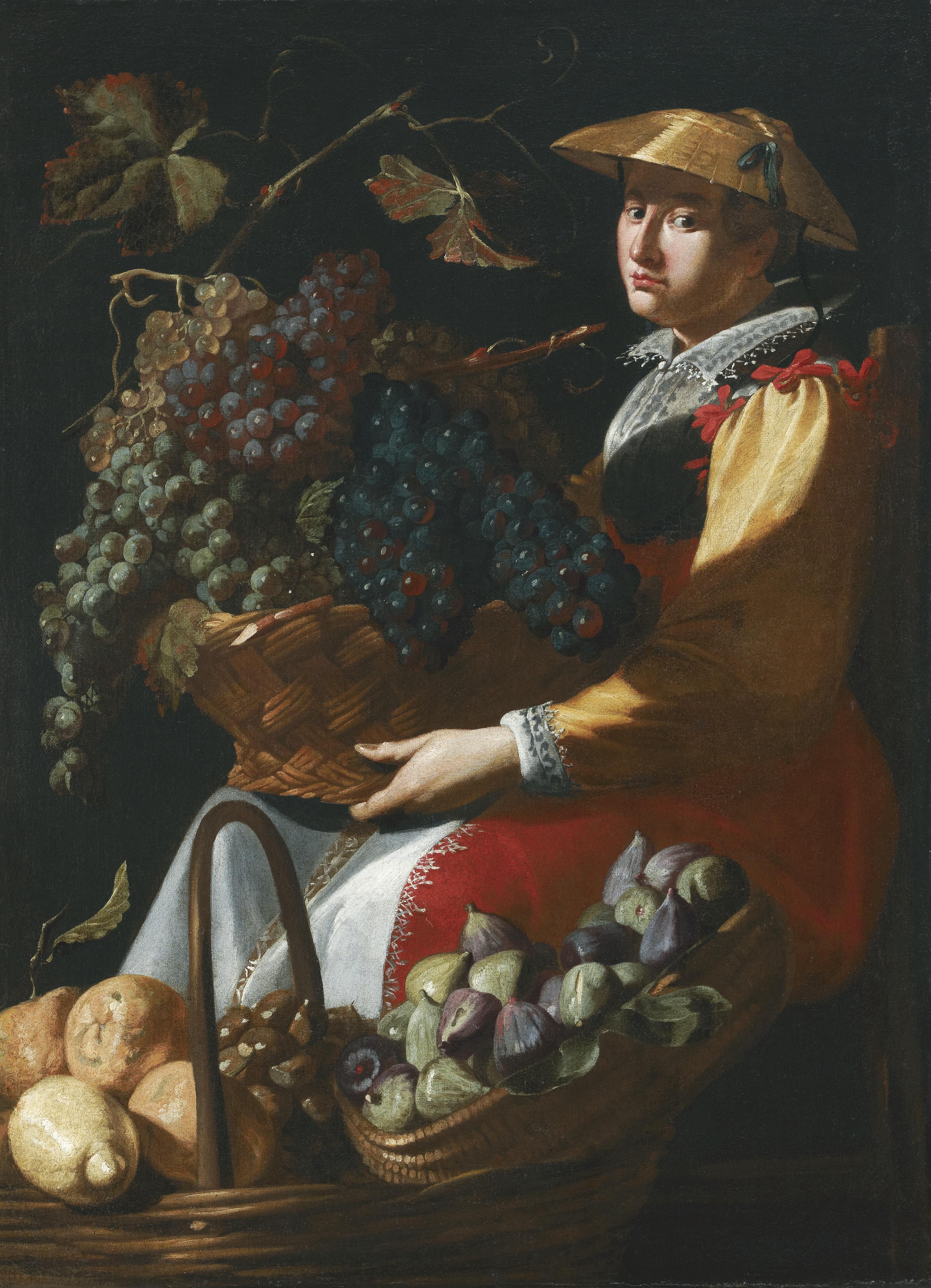 Giacomo Legi - A Lady Selling Fruit, Including Figs, Lemons And Grapes