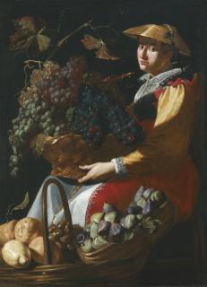 Giacomo Legi - A Lady Selling Fruit, Including Figs, Lemons And Grapes
